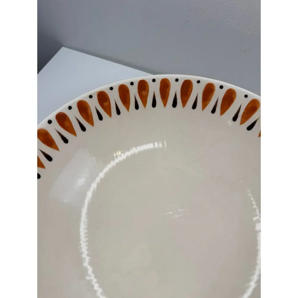 VTG Contempo Orange Kasuga White Serving Bowl Ceramic Lotus Petal Hand-Painted